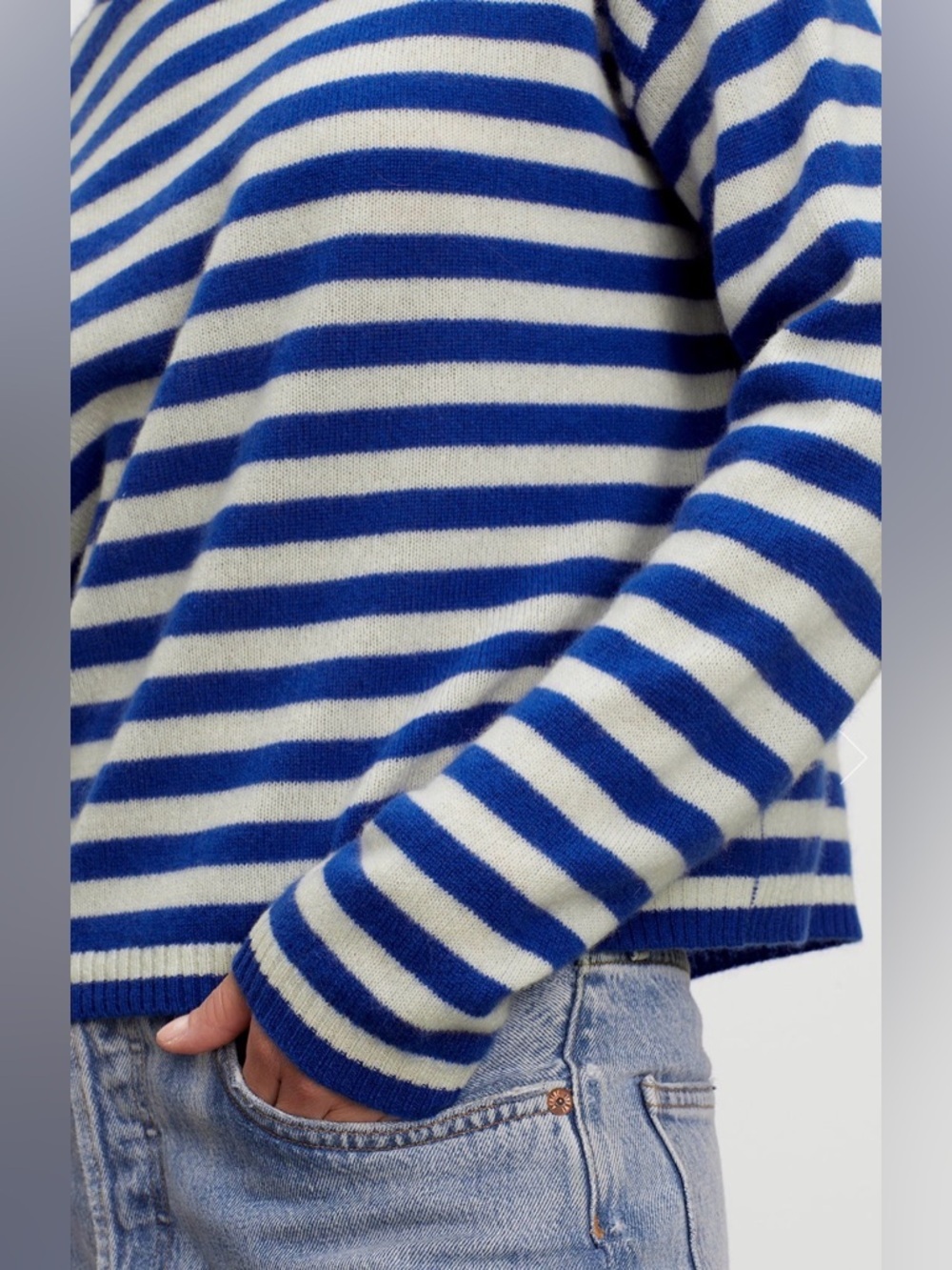 NEW! Velvet by Graham & Spencer 100% Cashmere Sweater Blue White SZ XS - Picture 4 of 11